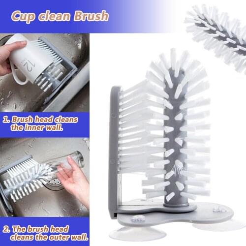 Sink Suction Cup Base Cleaning Bottle Glass Brush Kitchen Cleaner Scrubber 2