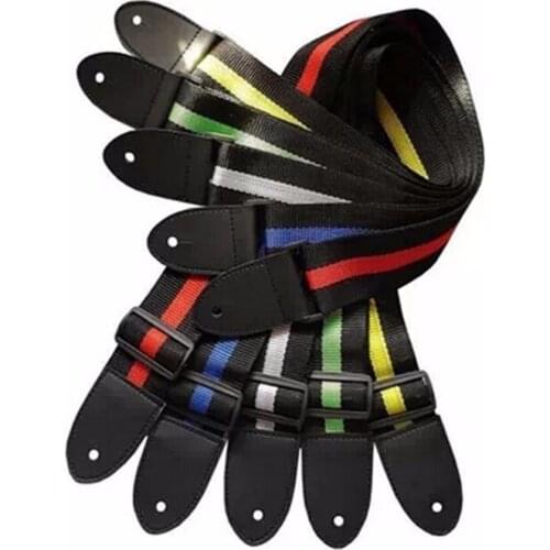 130cm Adjustable Durable Nylon Guitar Strap Electric Acoustic Bass Guitar Strap Ukulele Belt With PU Leather Ends