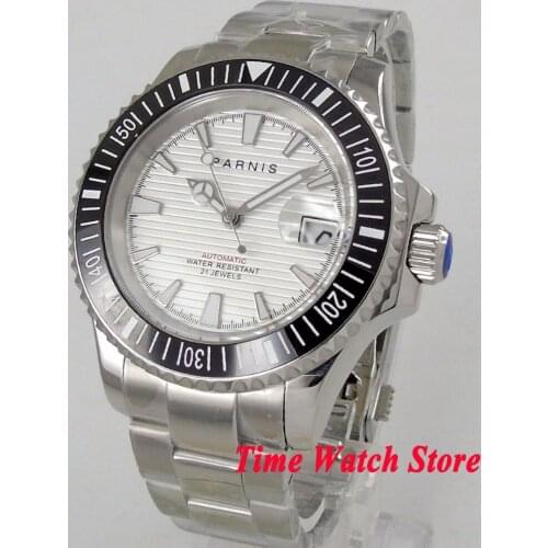 Luxury 41mm Parnis watch white dial sapphire glass luminous date magnifier ceramic bezel MIYOTA Automatic wristwatch men 1060