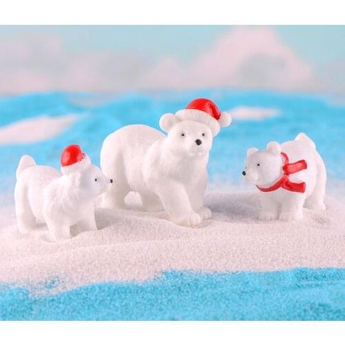ZOCDOU 1 Piece Christmas Hat Polar Bear Christmas Gift Scarf Bear Ornament Small Statue Little Figurine Crafts Animal Decoration