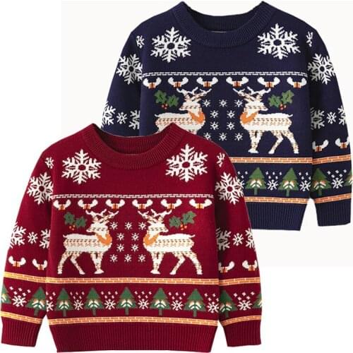 Christmas Boys Sweaters Elk Milu Pattern Xmas Girls Pullover Cotton Blend Autumn Winter Children Ugly Knitted Wear Kids Clothes
