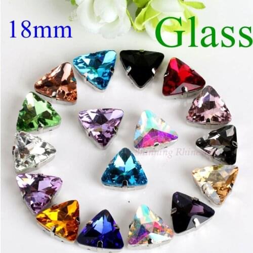 Triangle Shape Glass Rhinestones With Claw Sew On Crystal Stone Strass Diamond Metal Base Buckle For Clothes 18mm 10 pieces/pack