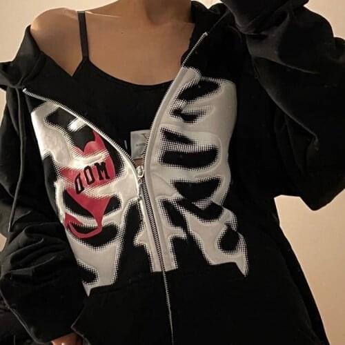 E-girl Korean Style Oversize Sweatshirt Coat Women Autumn Zip Up Long Sleeve Loose Hoodies Harajuku Streetwear Gothic Clothes