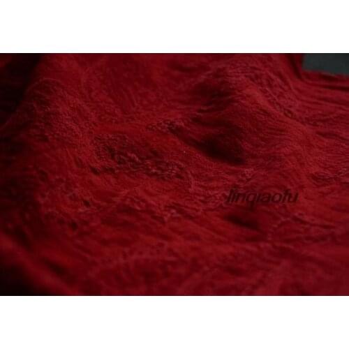 Autumn and winter thick cotton jacquard embroidered fabric large red robe fabric High-end linen fabric