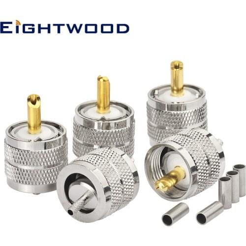 Eightwood 5PCS PL-259 Connectors Crimp PL 259 UHF Male Plug RF Coaxial Connector for LMR-100,RG174,RG178,RG316 Coaxial Cable