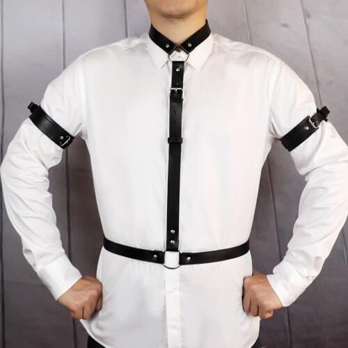 UYEE Men Suspenders Leather Harness Garter Belts Lingerie Body Harness Males Stockings Adjustable Underwear Gothic Punk Bondage