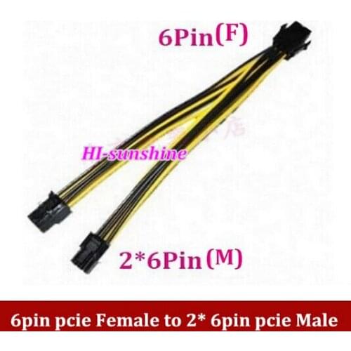 High Quality PCIe PCI-E PCI Express 6pin Female to Double ports 6pin Male Y- Splitter Power Adapter Connector 20CM 18awg