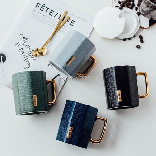 Japanese Simple Ceramic Mug INS Brand Creative Office Coffee Mug Couple Home Water Cups With Cover Spoon