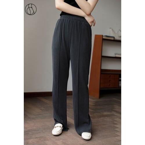DUSHU Office Ladies Early Autumn 2021 Women Strip High Waisted Pants Pure Color All-match Pants Elastic Waistband Split Pants