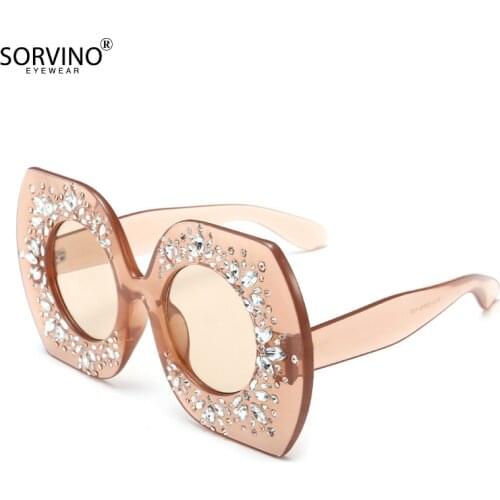 SORVINO Oversized Square Crystal Sunglasses Women Designer Rhinestone Frame Round Lens Female Stylish Eyewear Sun Glasses Shades