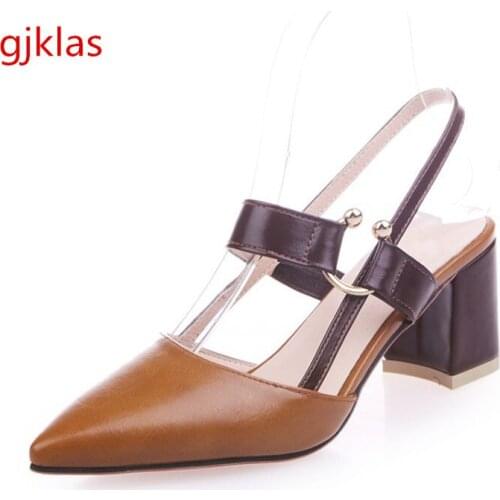 Size 42 High Heels Ladies Shoes Pointed Toe Mules Chunky Heels Woman Pumps Party Summer Leather Shoes for Women 6cm Heels Sandal