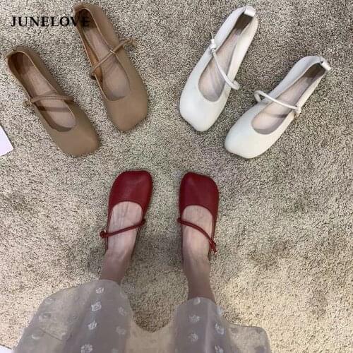 JuneLove 2021 New Spring Women Casual Flats Comfortable Soft Boat Shoes Loafers Ballerina Shallow Round Toe Ballet Flat Shoes