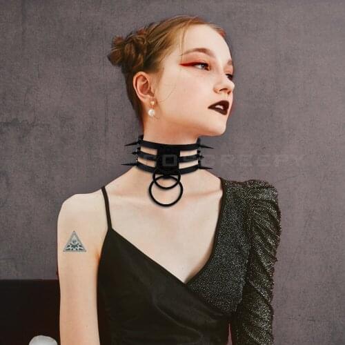 Black Leather choker necklace For Woman Goth Punk Harajuku Necklace Sexy Choker Festival Girls gothic accessorie