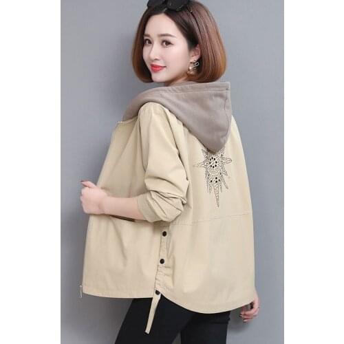 Womens Coat Yellow Autumn Plus Size 4XL Hooded Print Jacket Zipper Pockets Casual Windbreaker Basic Jackets Outerwear