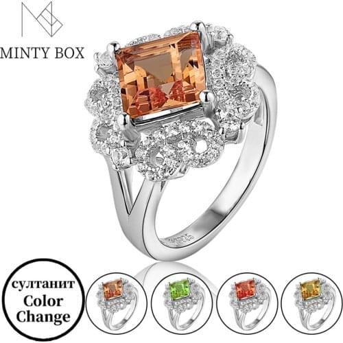 Mintybox Sterling Silver Womens S925 Silver Ring 2.5 Carats Created Diaspore Zultanite Princess Cut Color Change Stone Wedding