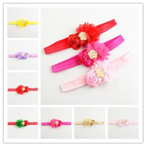 10pcs/lot Comfortable Elastic girl Headbands 7cm 18Color Rose And Flower With Pearl Luxury Headwear For New girl Beauty FDA107