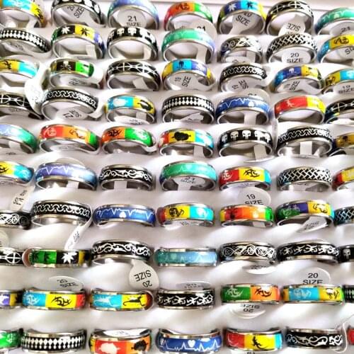 100pcs/lot Wholesale Mixed Colorful Mens Womens Stainless Steel Band Wedding Ring Sizes Mix Fashion Jewelry