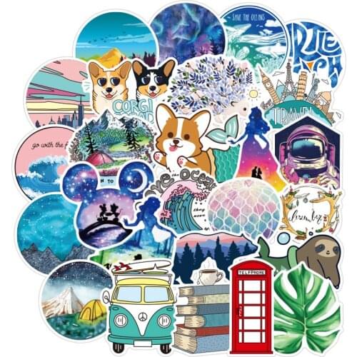 100pcs Simple Girl Cute Cartoon Blue Vsco Sticker Decal DIY For Laptop Luggage Guaitar Skateboard Toy Waterproof Stickers F3