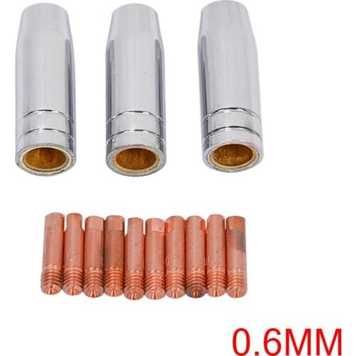 13Pcs CO2 MIG Welding Torch Aircooled MB 15AK Contact Tip Holder Gas Nozzle 0.6/0.8/1.0*25mm Welder Shield Shroud Nozzle Tip Kit