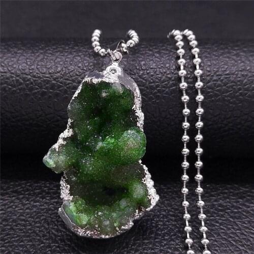 2021 Big Green Crystal Necklace Charms for Women Bohemia Silver Color Long Chain Necklace Jewelry collar cuentas NXS04