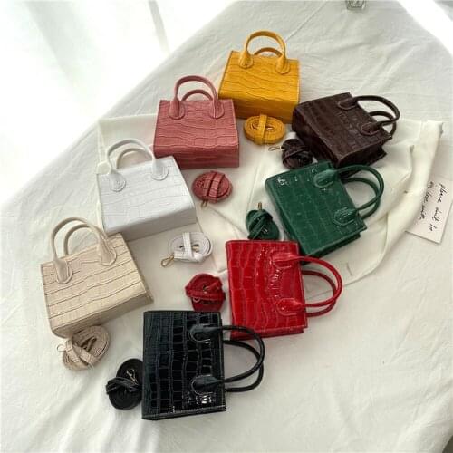 2021 Fashion Women Pure Color Alligator Pattern PU Leather Handbags Crossbody Bag Top-Handle Chain Handbag Purse