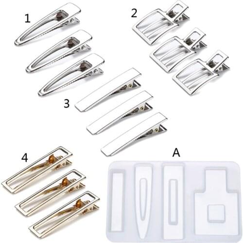4 Shapes Handmade Hair Clips Jewelry Resin Casting Mold Geometric Hair Clip Barrettes Silicone Mold Jewelry Making Tools