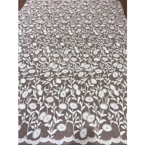 5yards/bag ZC86# White flower plant design embroidery lace sequins fashion French cloth used for wedding dress fashion stage