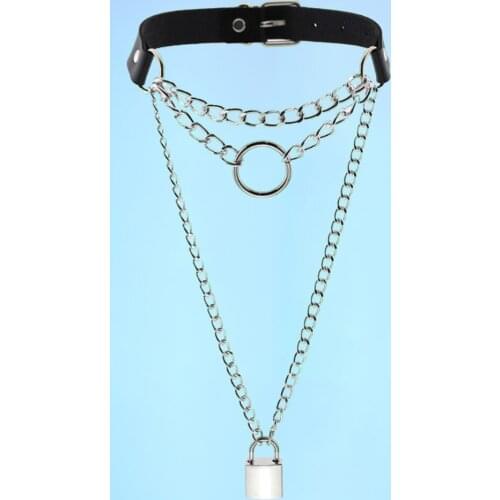 Personality Harajuku O-type chain chain chain lock fashion leather splicing chain neck chain clavicle chain