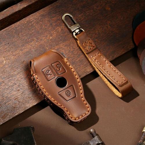 3 Buttons Blue Leather Remote Smart Key Case Cover Skin Holder For Mercedes Benz A B C E G R S G ML Class Accessories