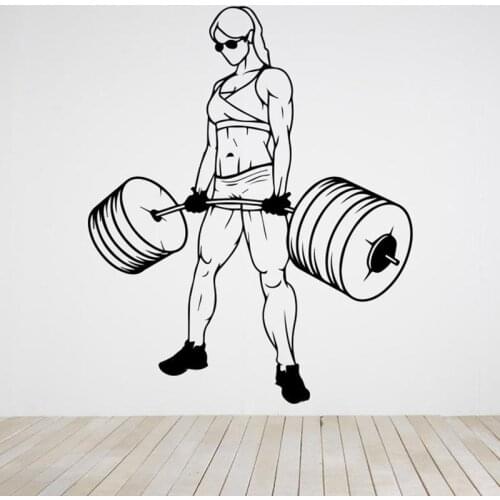 Bodybuilder Wall Decal Gym Fitness Sport Muscles Woman With Barbell Wall Sticker Gym Interior Wall Decor Vinyl Art Decal C356