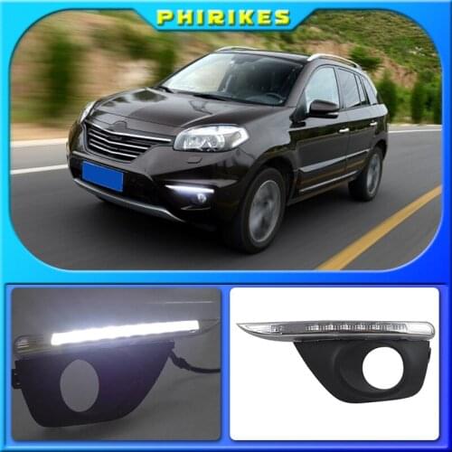 For Renault Koleos 2011 - 2014 Super Brightness Waterproof ABS Car DRL 12V LED Daytime Running Light With Fog Lamp Cover