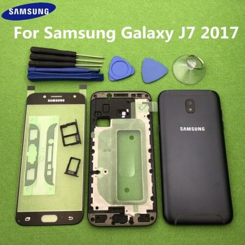 For Samsung Galaxy J7 2017 J730 J730F Full Housing Case Bezel Middle Frame Back Cover Battery door + Front Glass Lens Tools