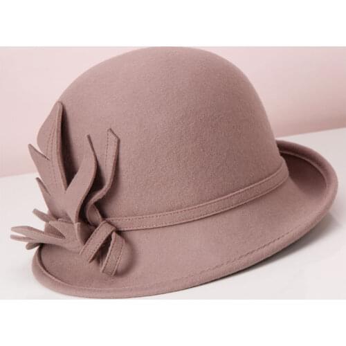H730 Women Fedoras Hat Female Autumn Winter Retro Elegant Wool Felt Cloche Cap Korean Fashion Three-dimensional Flower Warm Hats