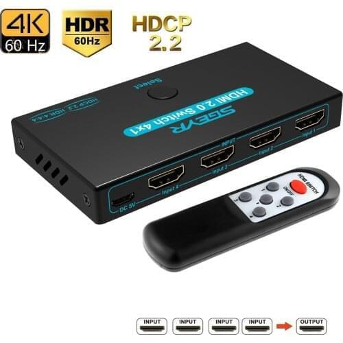 4K HDR HDMI Switch SGEYR 4 Port HDMI 2.0 Switcher Selector with IR Remote Support HDCP 2.2 4K@60Hz HDR 3D 1080P for PS4 Xbox