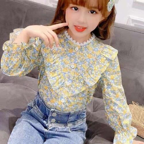 Korean Style Baby Girls Advanced Floral Printed Tees Lightweight and Breathable Flying Sleeve Tops Cotton Autumn Blouse Clothes