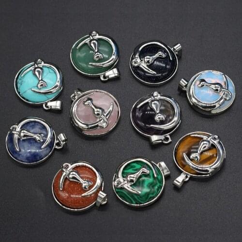 2pcs Natural Stone Agates Round Rabbit Pendant Sodalite Rose Quartzs for Necklace Earring Bracelet Jewelry Making Size 28x32mm