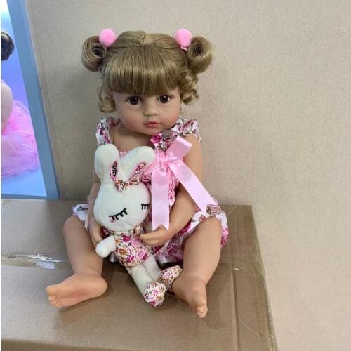 55CM original NPK reborn baby toddler girl princess doll in pink skirt lifelike very soft full body silicone doll bath toy gift