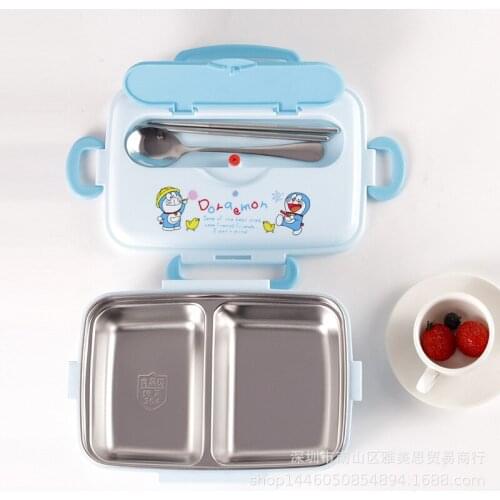 Lunch Box Bento Box for Student Doraemon Rectangle Stainless Steel Office Worker Microwavable Food Storage Container Dinnerware