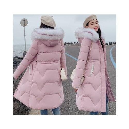 Fashion Hooded Cotton Parka Women 2019 Fur Collar Cotton Parka Women Long Section Ladies Colorful Sashes Solid Windbreak Coat