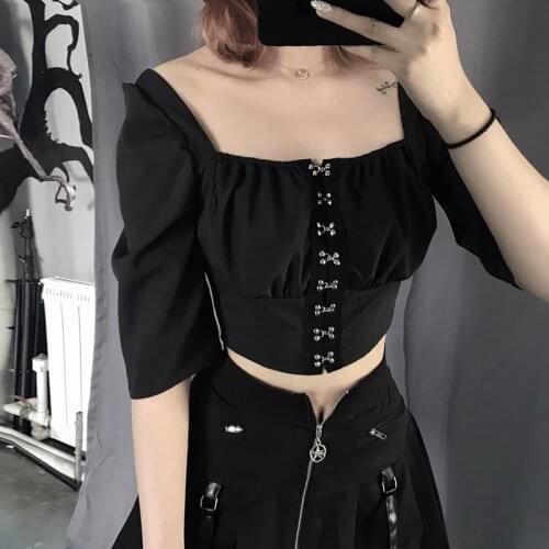 Vogue Woman Tshirt Gothic Short Sexy Versatile Slim Bodycon Solid Clothes O-neck Navel Exposed Long Sleeve Summer Tops for Women