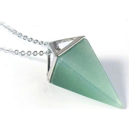 Trendy-beads Silver Plated Square Pyramid Pendulum Pendant Green Aventurine Necklace For Anniversary Jewelry