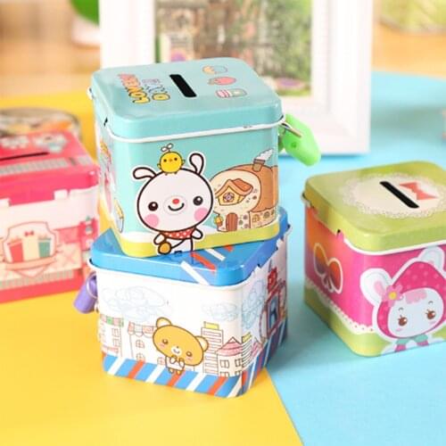 Cartoon Cute Square Tin Metal Piggy Bank Saving Cash Coin Money Box Children Toy Kids Gifts Random Color