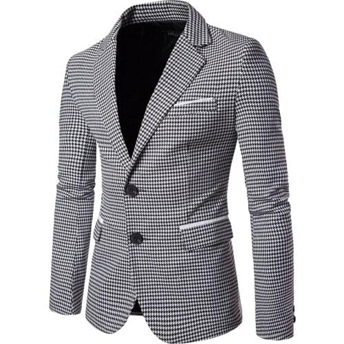 Mens Single Breasted Blazer Jackets Lapel Slim Fit Coat New Casual Checks C14