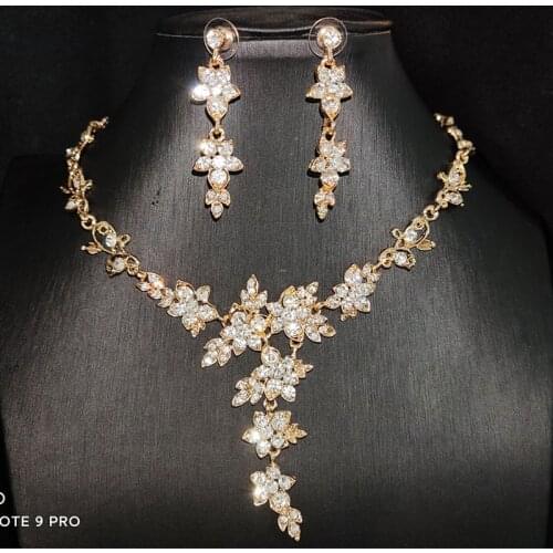 Noble Bridal Jewelry Set Women Bridesmaid Gift Leaf Crystal Necklace Set Earring Set Gold Color Silver Color