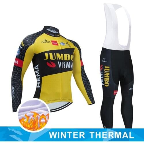 2022 New i2022 Team JUMBO Winter Cycling Clothing 20D Gel Pants Set MTB Bike Jersey Thermal Fleece Bicycle Clothes Mens Cycling