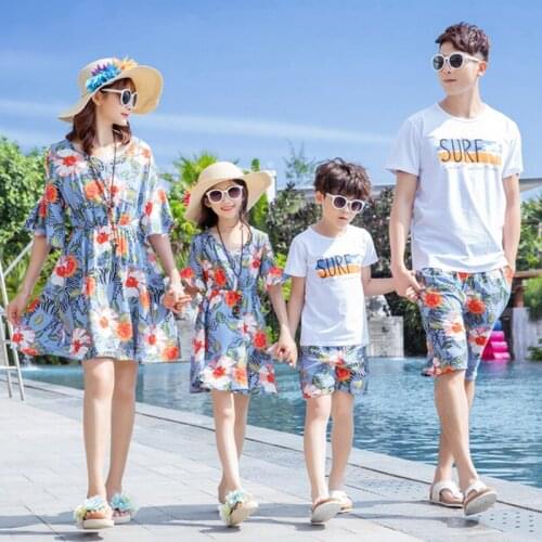 Beach parent-child Matching Outfits summer family of four beach vacation dresses mother daughter dress father son loose clothing