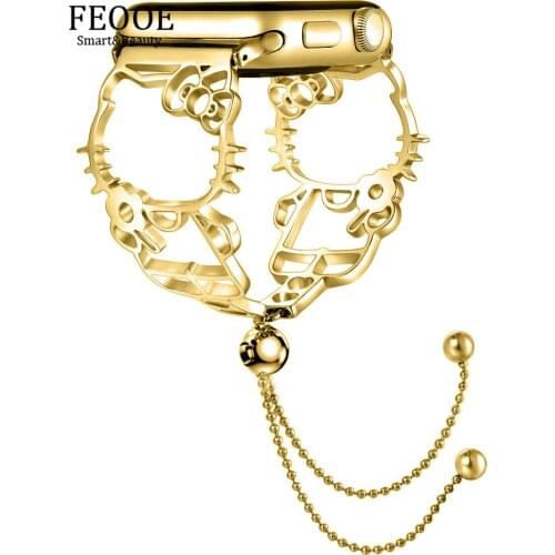 Suitable for Apple Iwatch12 / 3 / 45 Stainless Steel Strap New Rose Gold Tassel KT Cat Bracelet Steel Band LXY