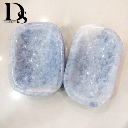 DS 1.5kg Natural Blue Celestite Quartz Crystal Rectangle Bowl Blue Calcite Quartz Crystals Tobacco jar Teaware Creative Novelty