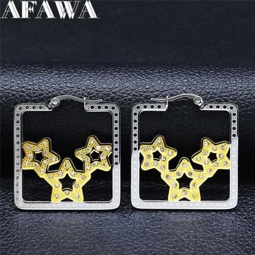Crystal Stainless Steel Geometry Star Hoop Earrings Gold Silver Color Earings Jewelry acero inoxidable joyeria mujer EXS01