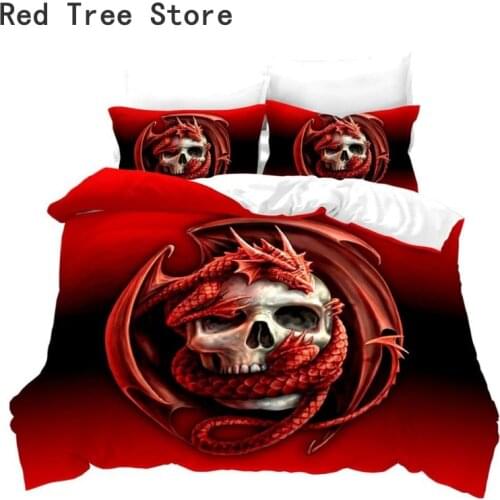 Skull Skeleton 3D Printed Bed Clothes Queen King Duvet Cover Pillowcase Bedding Set 2/3Pcs Comforter Single Horror Style Design